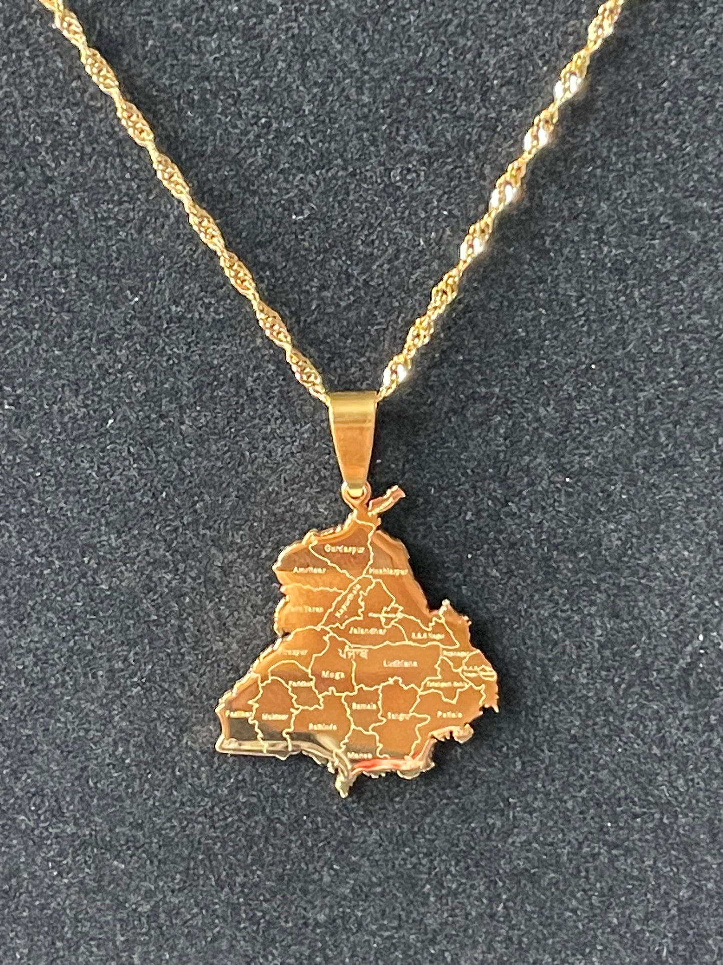 Engraved State of Punjab Map Necklace